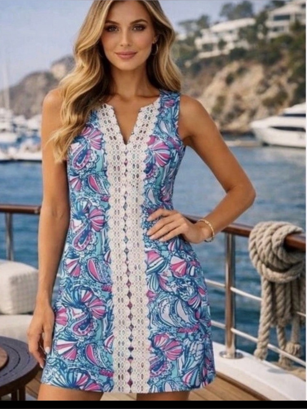 Lilly Pulitzer for Target Shift Dress Size 4 My Fans Blue Pink Lace Mini cotton